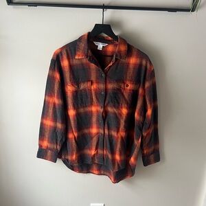 Old Navy Orange and Black Plaid Button-Down Shirt